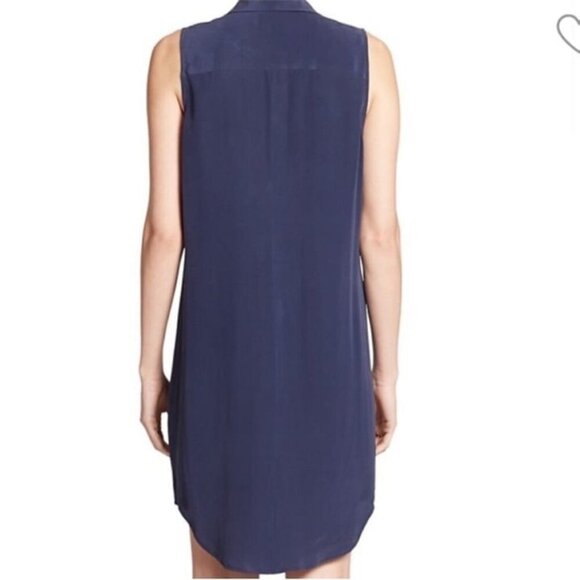 NWT Equipment Femme navy Adalyn Silk Sleeveless Shirtdress button down Size L - Picture 3 of 10